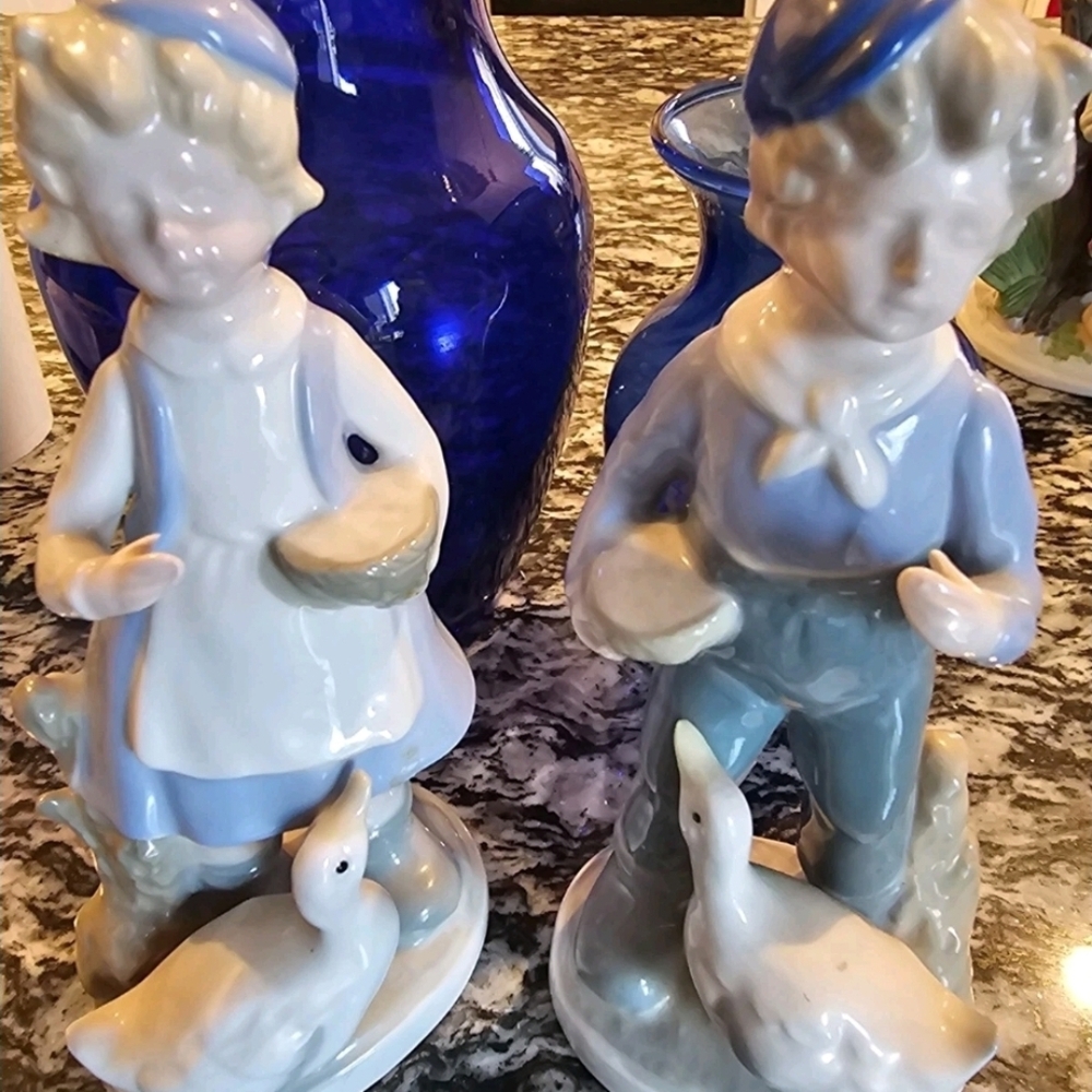 Vintage Gerold Porzellan Boy And Girl With Geese Figurines